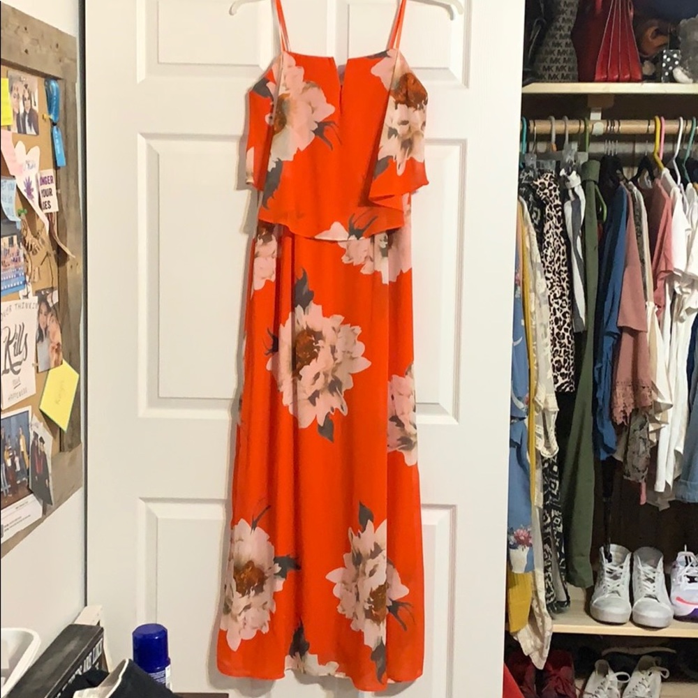 Floral Maxi Dress Orange Strapless